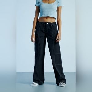 PacSun Black Wide Leg Stitch-Detail Cargo Pants